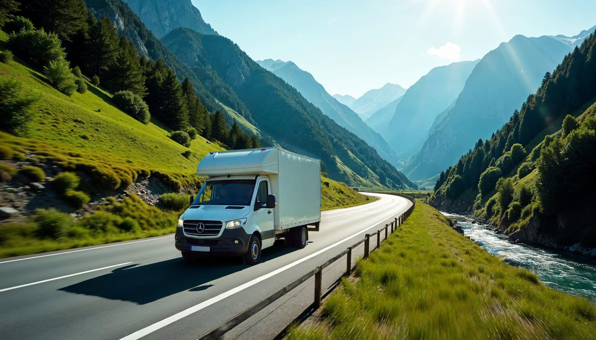 Lieferwagen in Berglandschaft